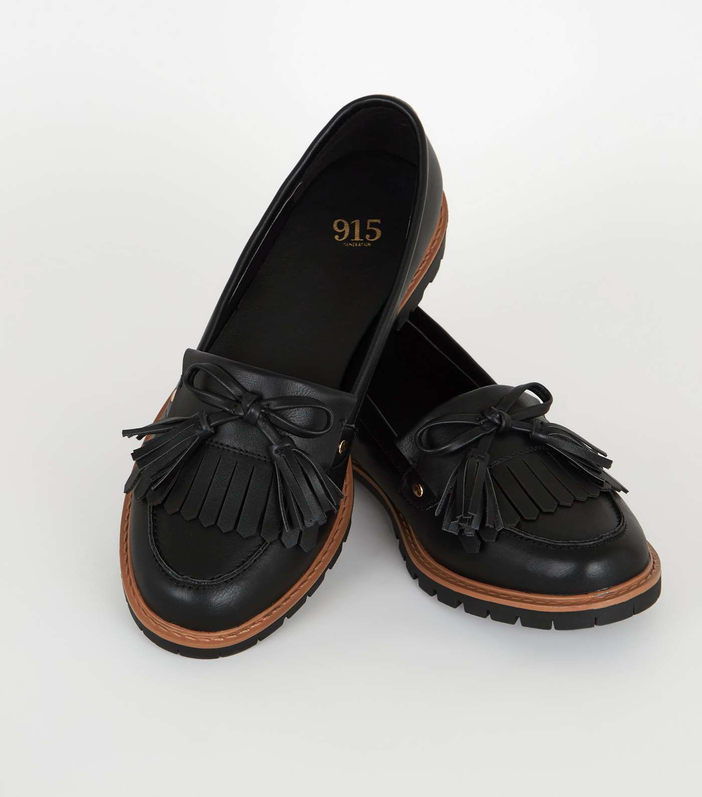 Girls Black Leather-Look Chunky Loafers Image 3
