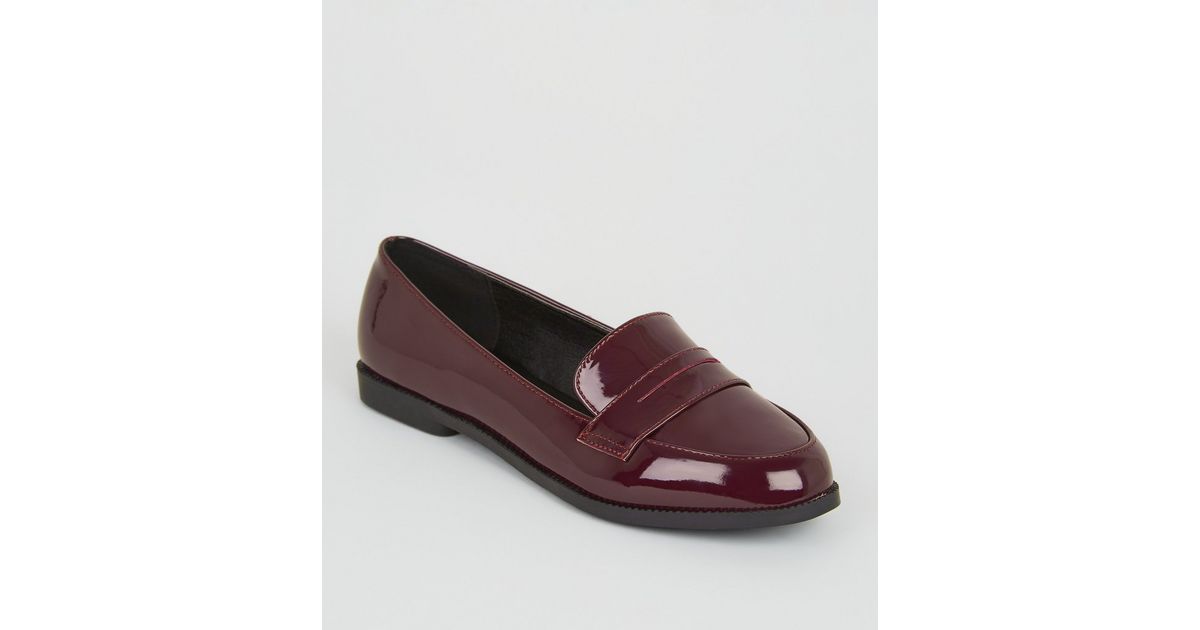 Girls Burgundy Patent Penny Loafers New Look