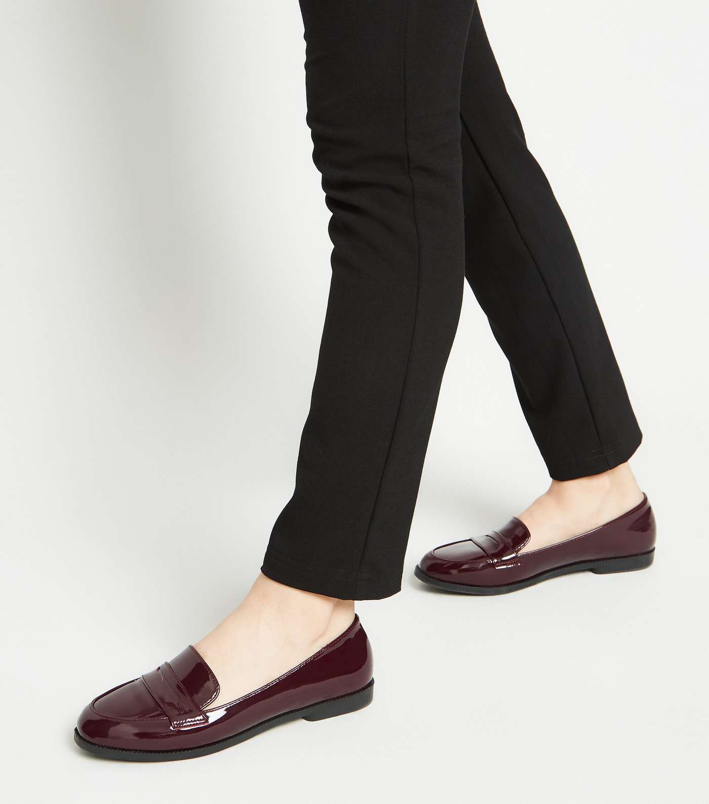 Girls Burgundy Patent Penny Loafers Image 2