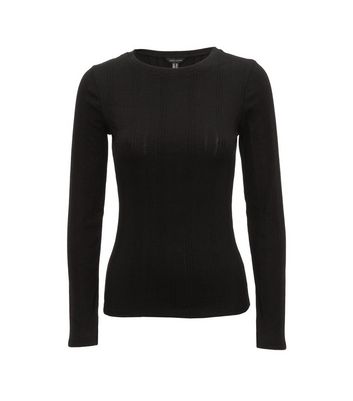 Black Ribbed Crew Neck Long Sleeve Top | New Look