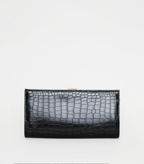 Black Faux Croc Clutch Bag