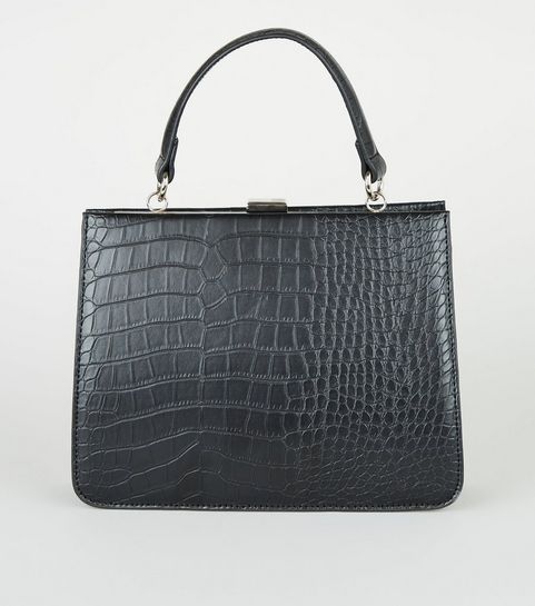 Sac noir effet croco à bandoulière