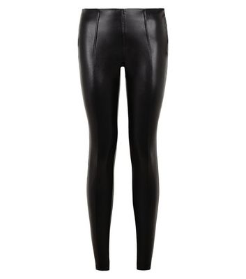 Black Coated Leather-Look Zip Leggings 