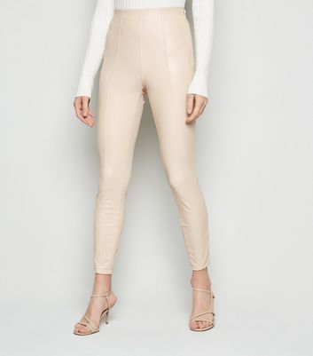 Zara faux leather leggings in cream (colour is the... - Depop