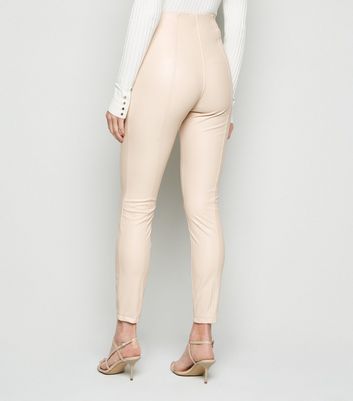 Cream Coated Leather-Look Leggings 