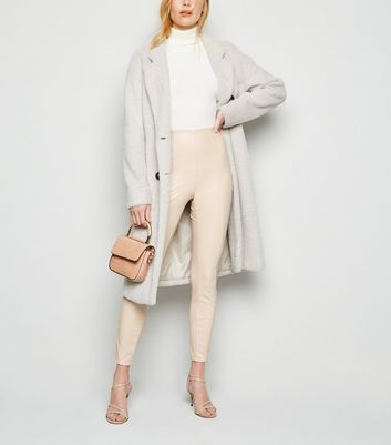 Cream Coated Leather-Look Leggings 