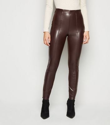 Women's Mix & Match Leather Look Ruched Leggings | Boohoo UK