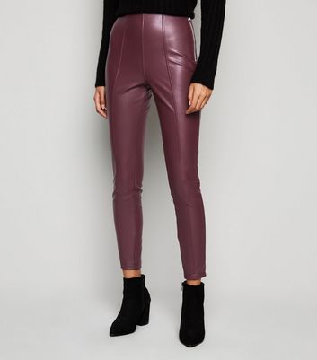 Legging bordeaux en similicuir enduit New Look