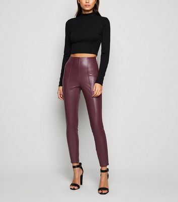 Legging bordeaux en similicuir enduit New Look