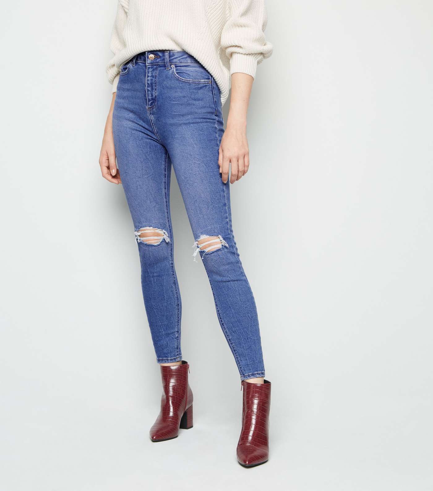 Blue Ripped High Waist Hallie Super Skinny Jeans Image 2