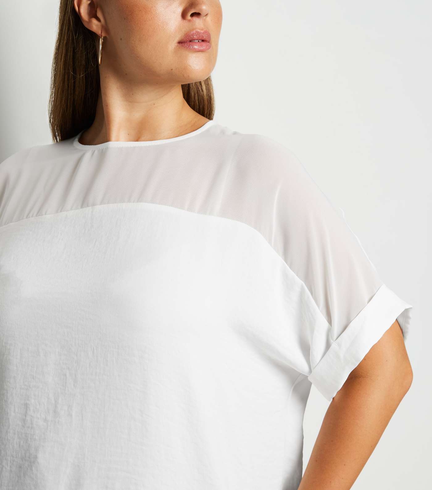 Curves White Mesh Panel T-Shirt Image 5