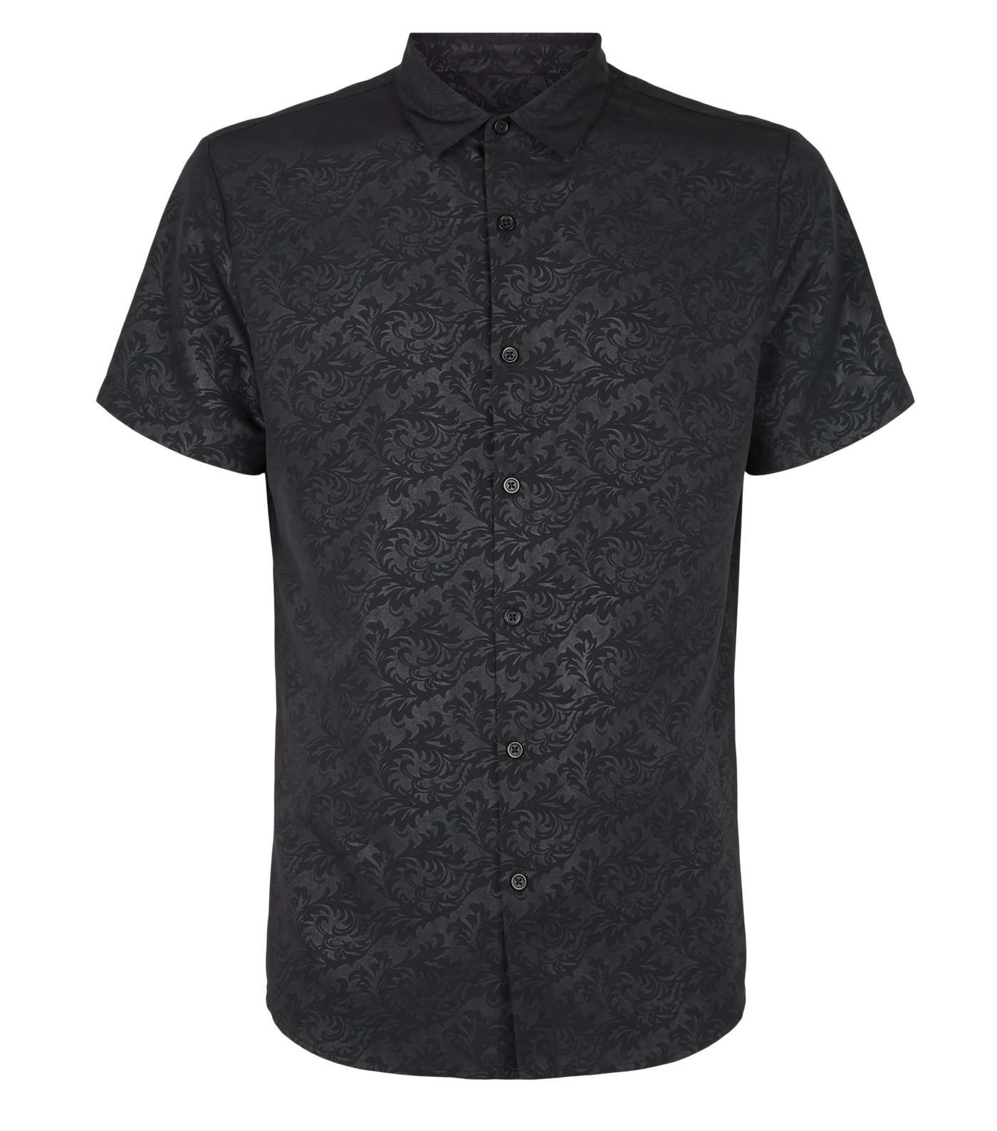 Black Satin Jacquard Short Sleeve Shirt Image 4