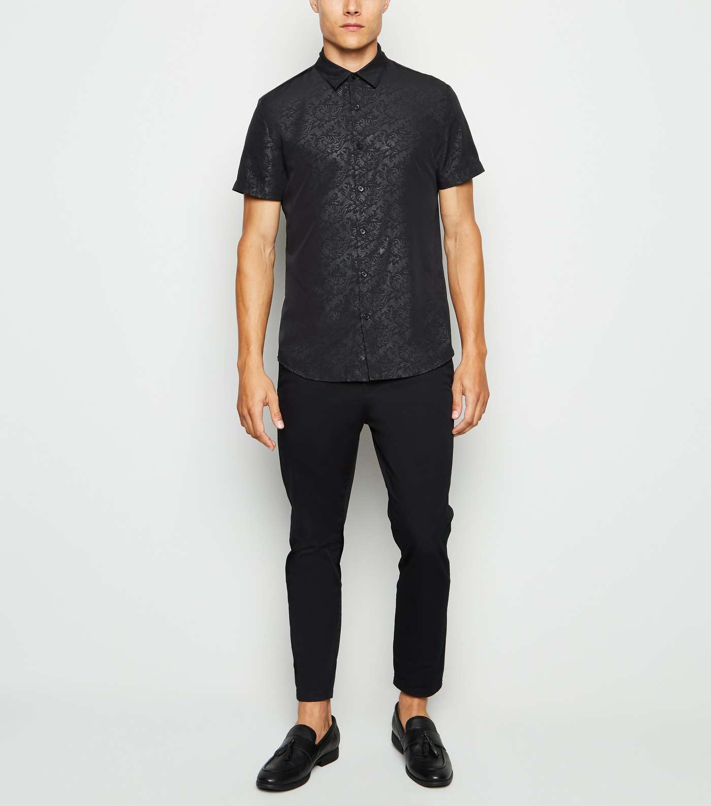Black Satin Jacquard Short Sleeve Shirt Image 2