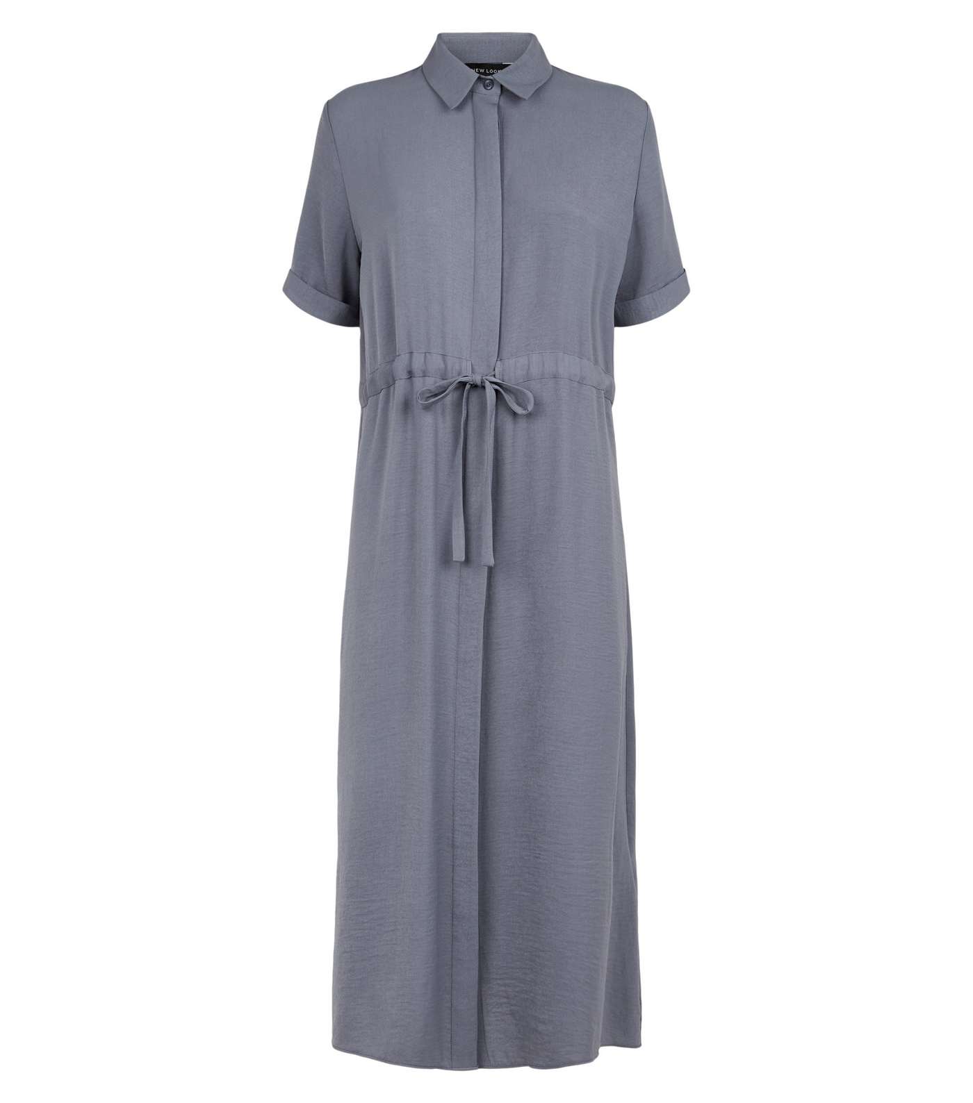 Grey Drawstring Waist Midi Shirt Dress Image 4