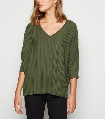 Khaki Brushed Rib Knit Batwing Jumper New Look