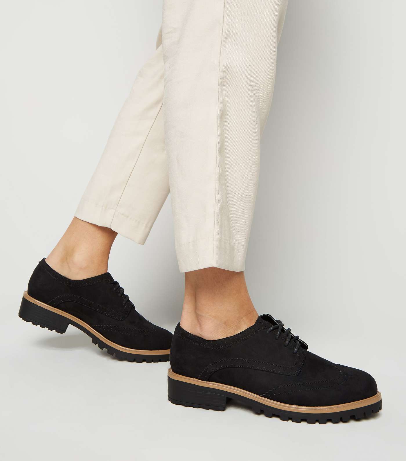 Wide Fit Black Suedette Chunky Brogues Image 2