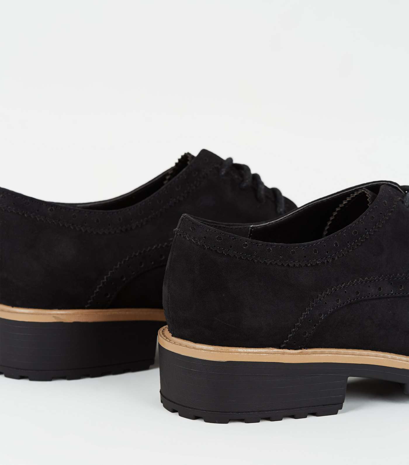 Wide Fit Black Suedette Chunky Brogues Image 4