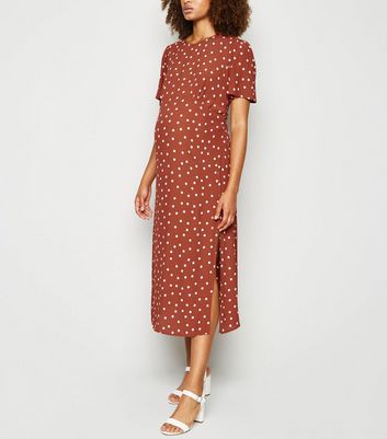 brown polka dot dress new look