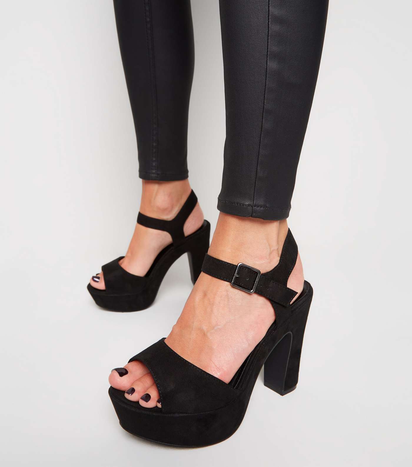 Wide Fit Black Suedette Platform Heeled Sandals Image 2