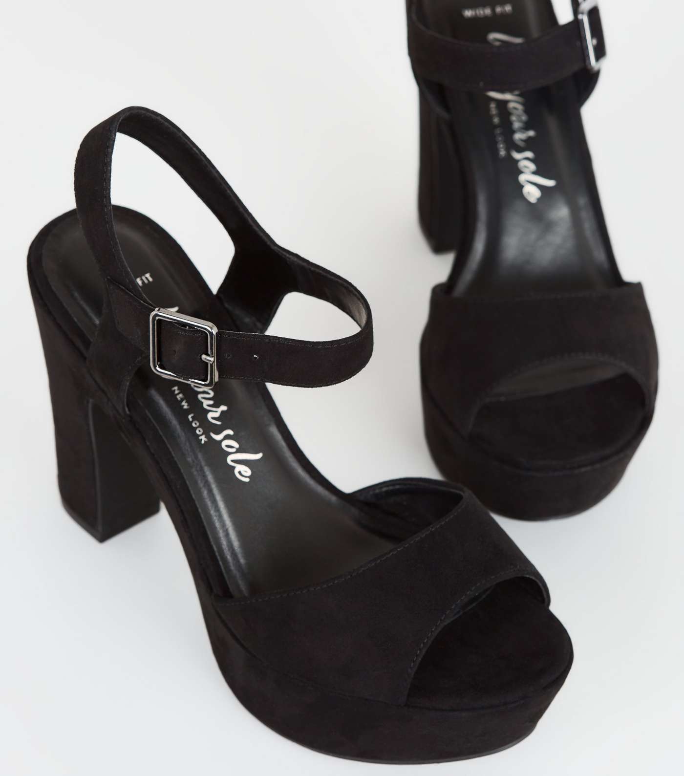 Wide Fit Black Suedette Platform Heeled Sandals Image 4