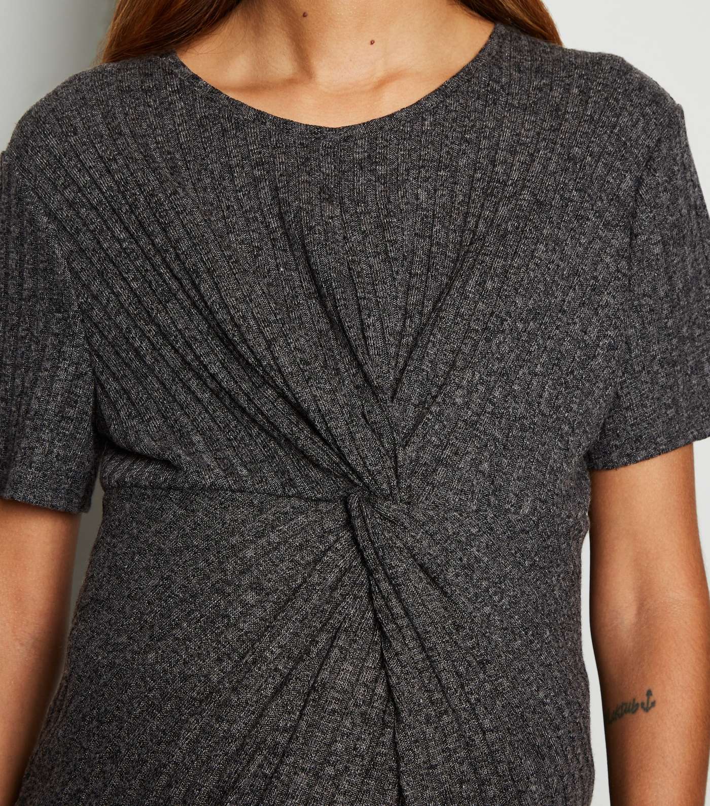 Maternity Grey Ribbed Knit Twist Top Image 3