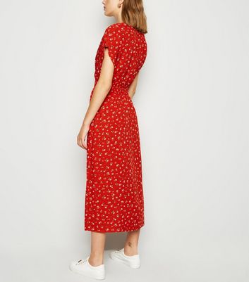red casual midi dress
