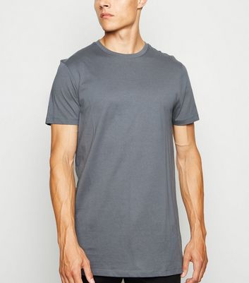 Dark Grey Crew Neck Longline T-Shirt 