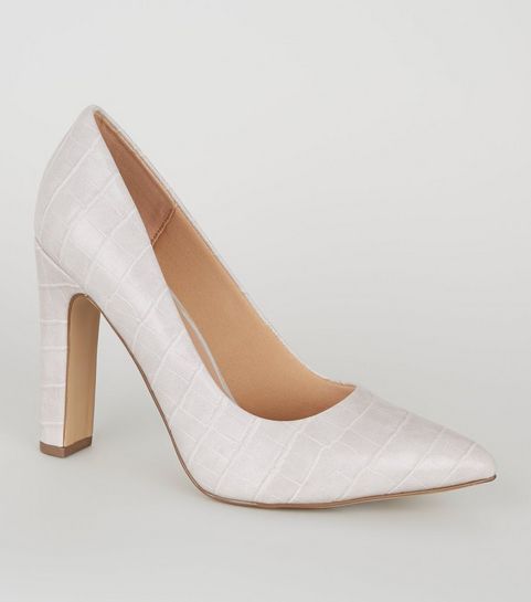 Wide Fit Grey Faux Croc Pointed Courts