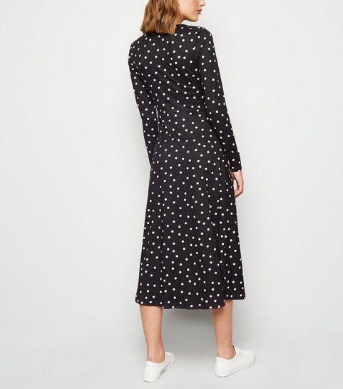 Robe Midi Zara Noire à Pois, Ligne A, Manches 3/4, Taille 4 (excellent état)