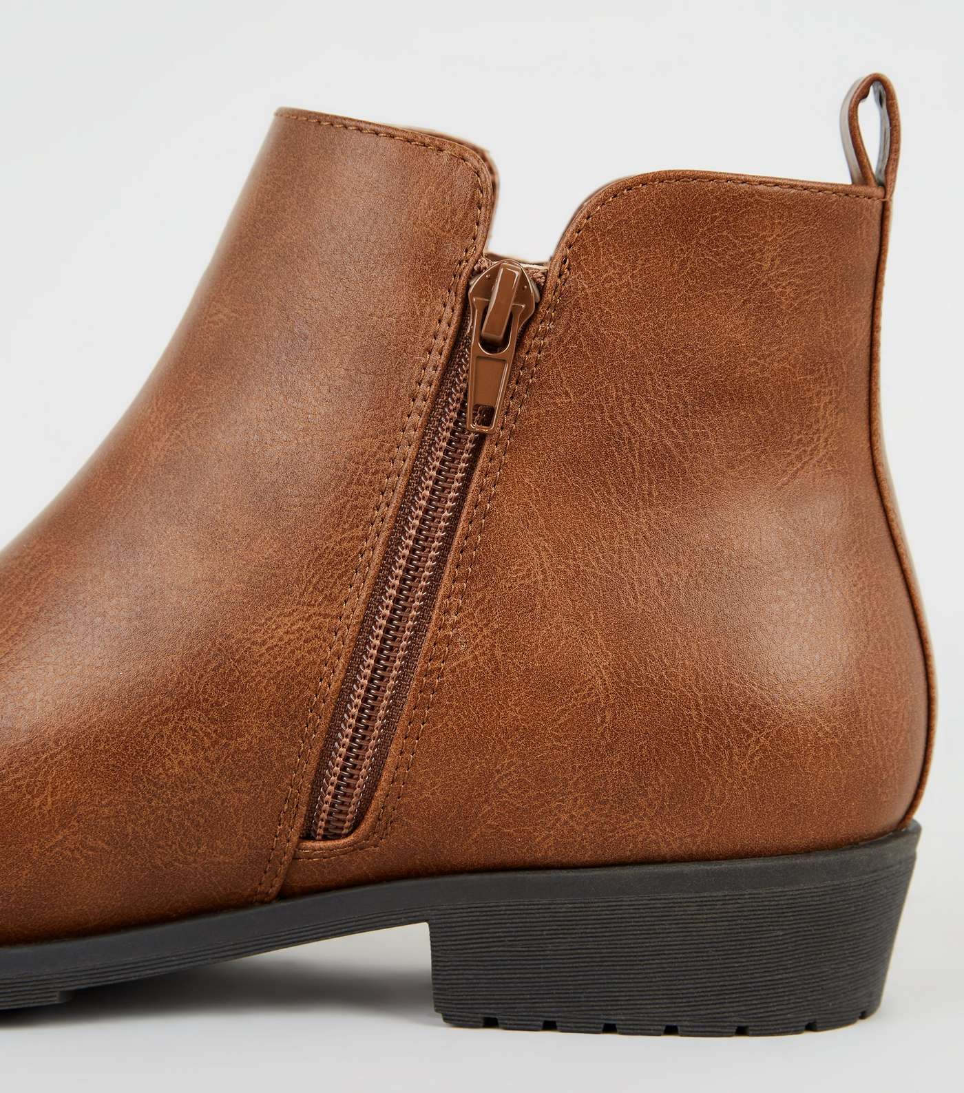 Tan Leather-Look Flat Ankle Boots Image 4