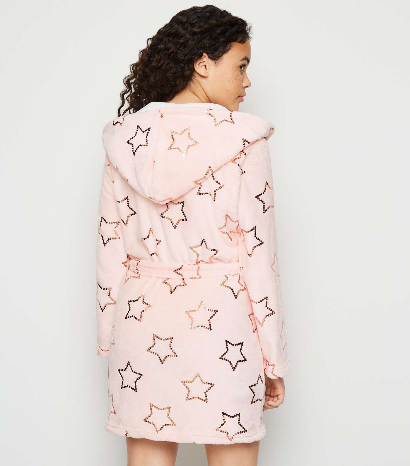 Girls Pink Sequin Star Fluffy Robe Image 3