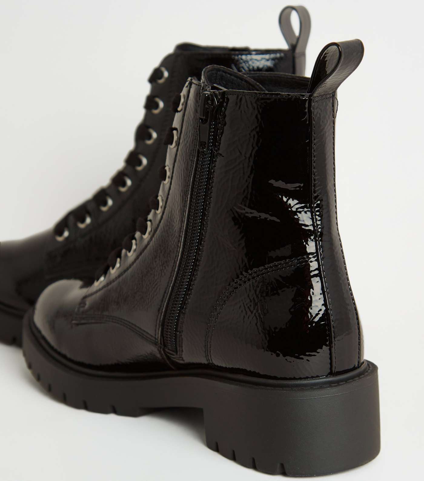 Girls Black Crinkle Patent Lace Up Boots Image 4