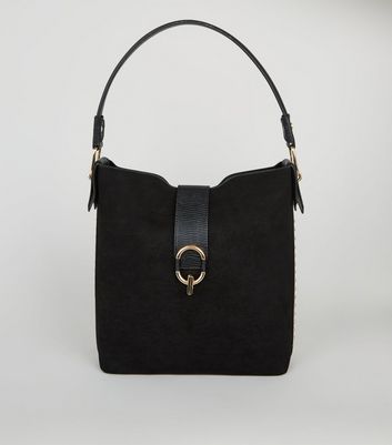 Black Suedette Side Stud Tote Bag | New Look