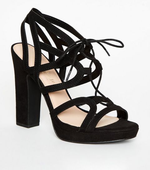 Black Suedette Lace Up Platform Heels