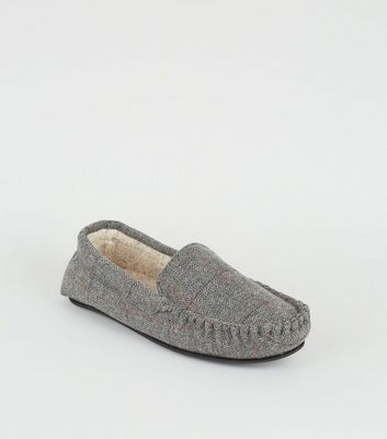 Grey Check Moccasin Slippers | New Look