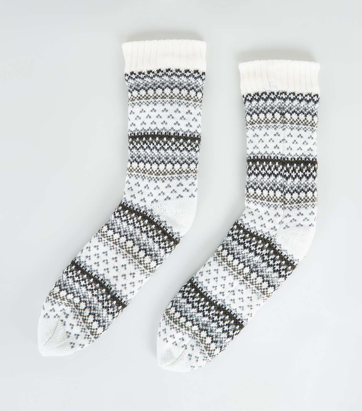 White Fair Isle Knit Slipper Socks