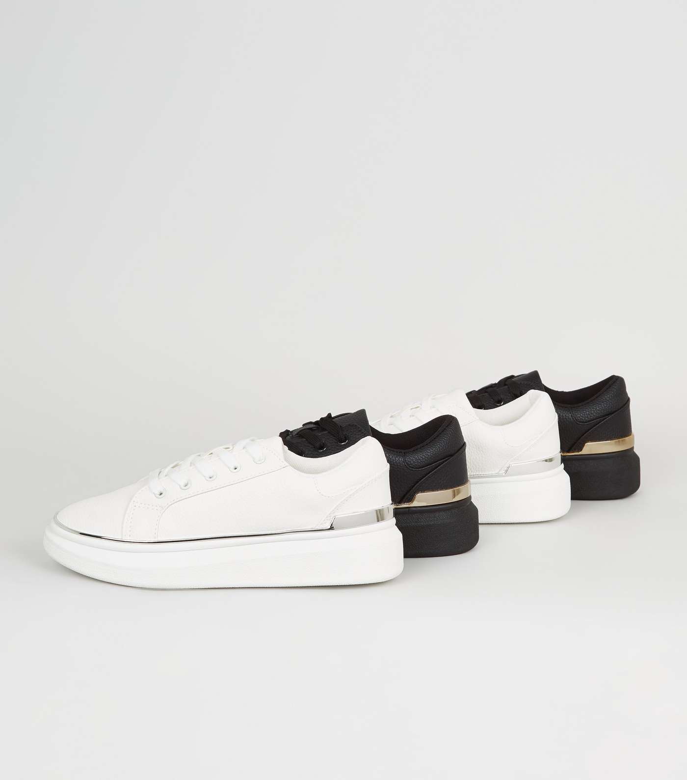 Girls White Leather-Look Metal Trim Trainers Image 4