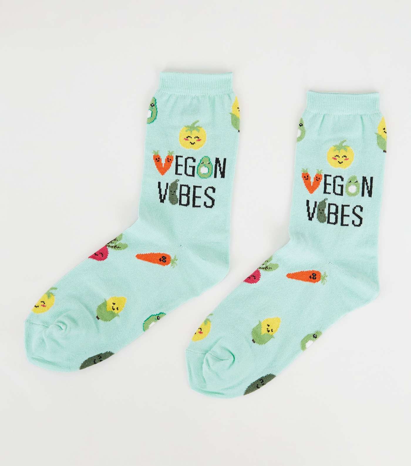 Mint Green Vegan Vibes Slogan Socks