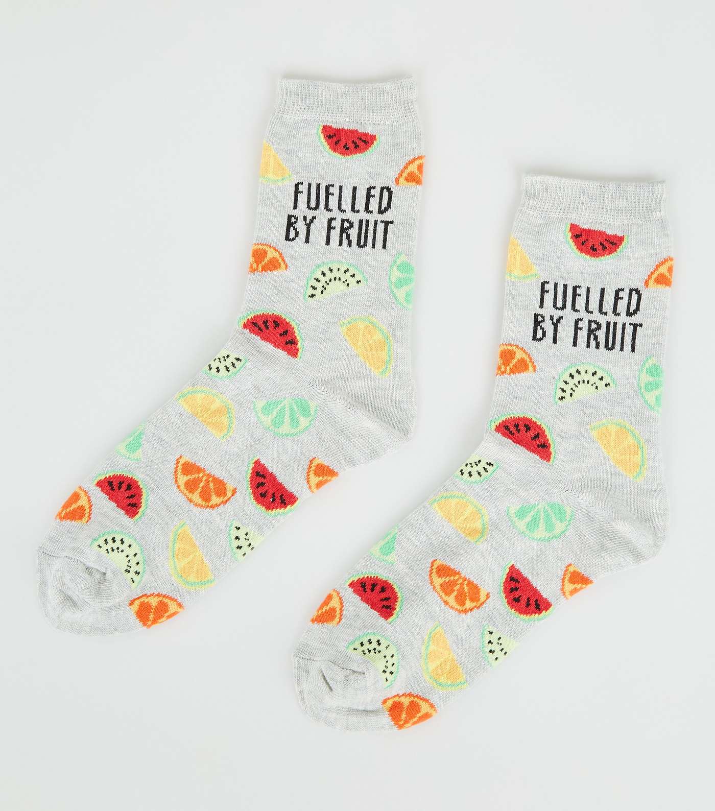 Grey Fuelled By Fruit Slogan Socks