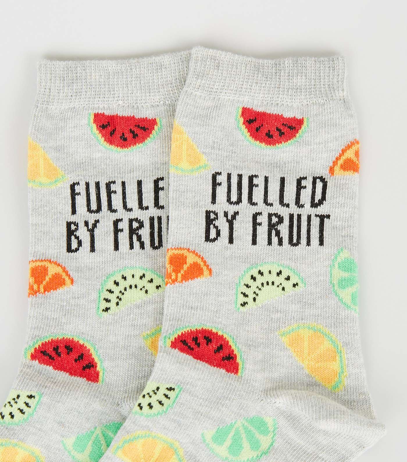 Grey Fuelled By Fruit Slogan Socks Image 3