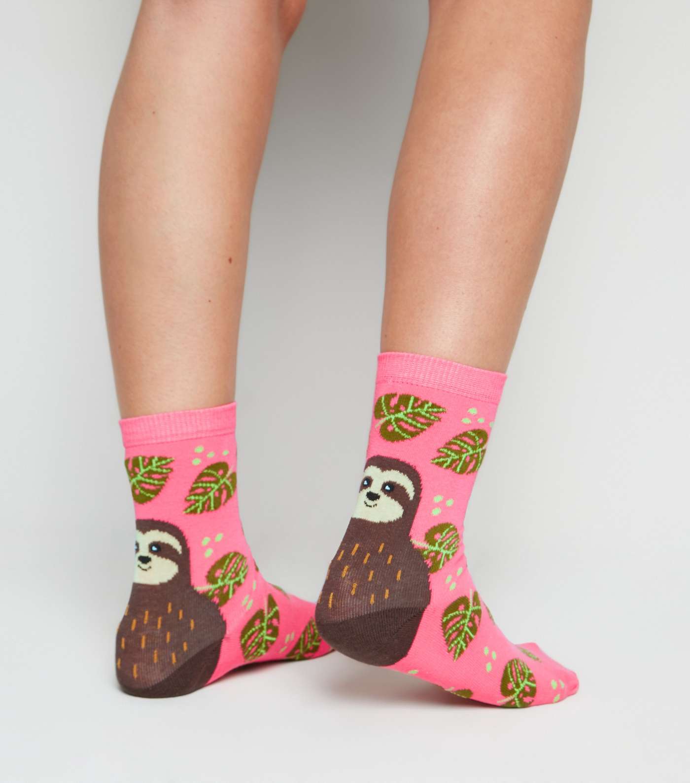 Bright Pink Sloth Leaf Socks Image 2