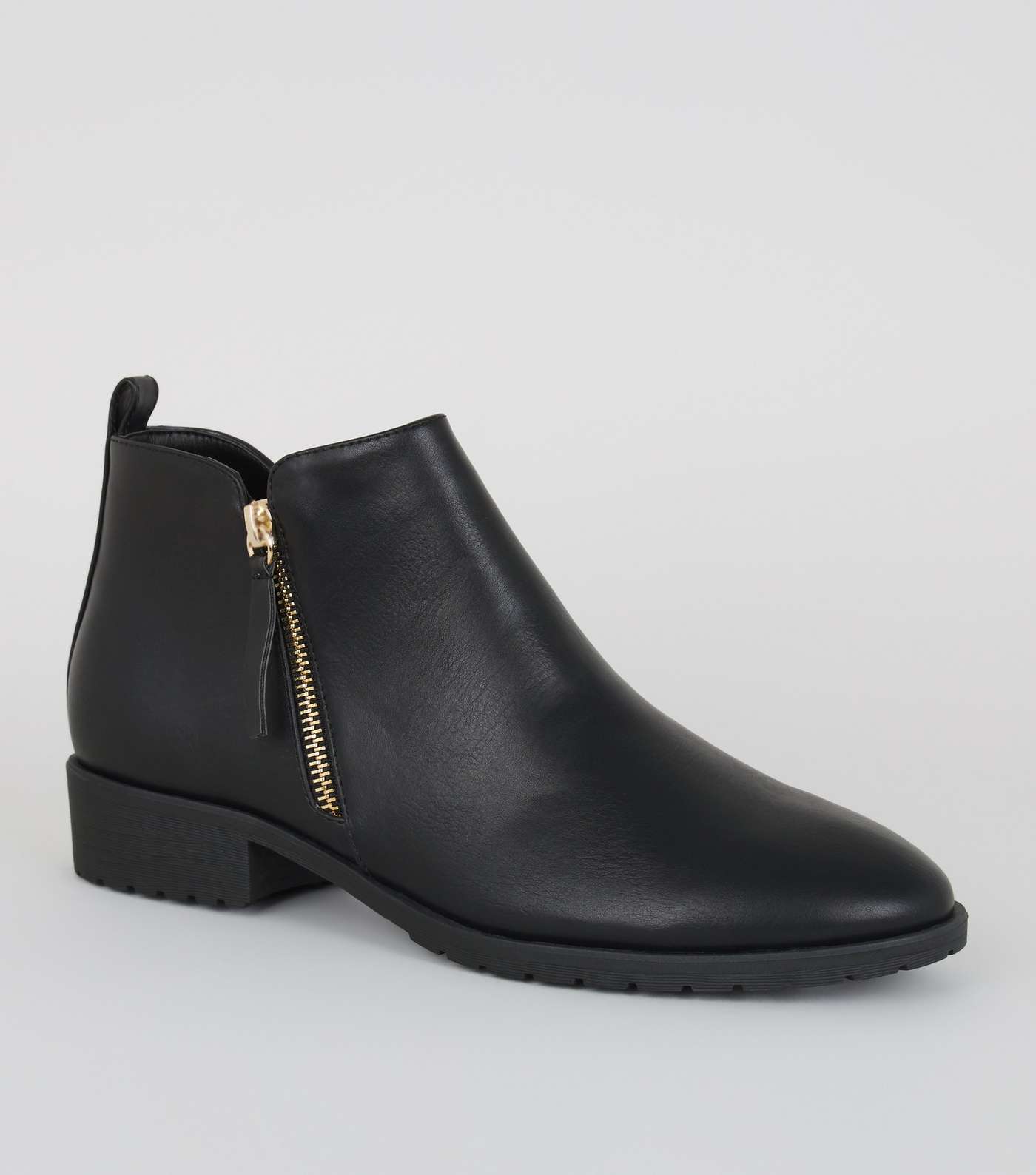 Black Leather-Look Zip Side Chelsea Boots