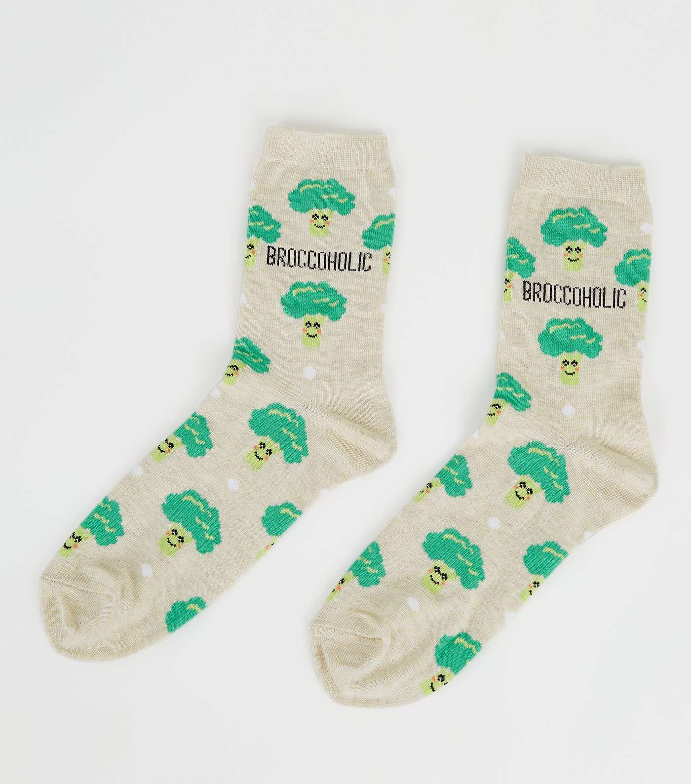 Cream Broccoholic Slogan Socks