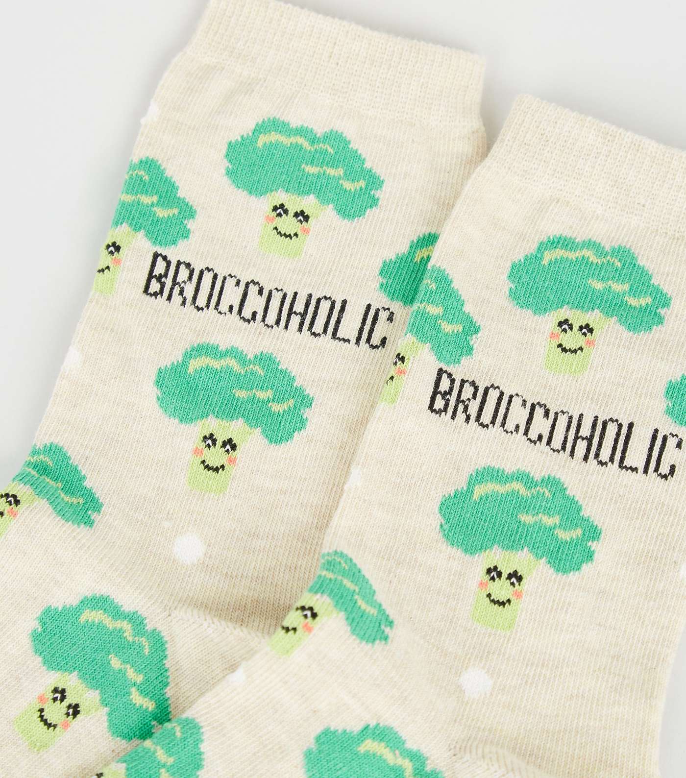 Cream Broccoholic Slogan Socks Image 3