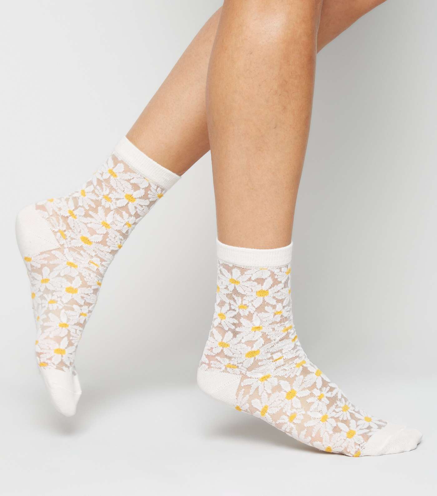 White Daisy Sheer Mesh Socks Image 2