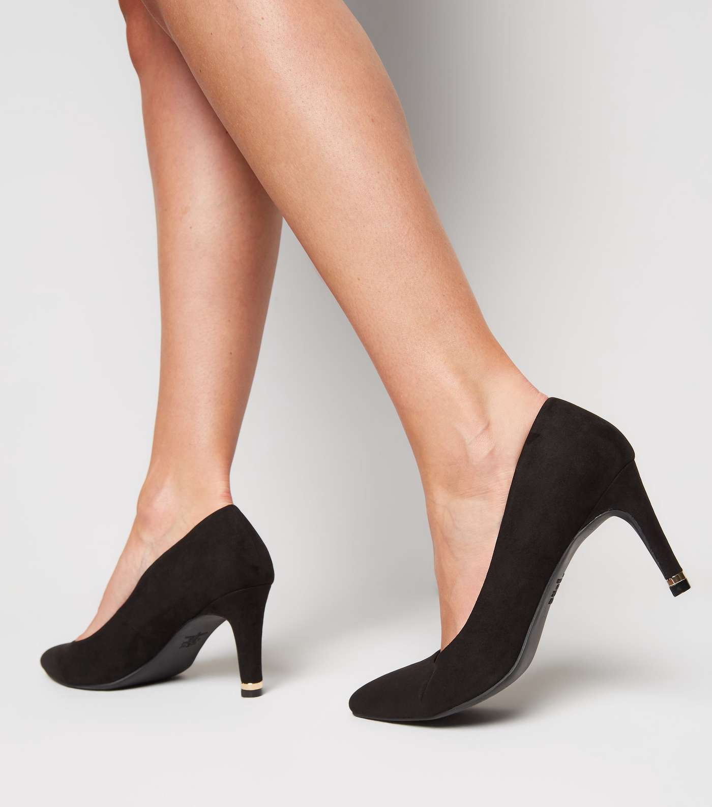 Black Suedette Metal Heel Pointed Court Shoes Image 3