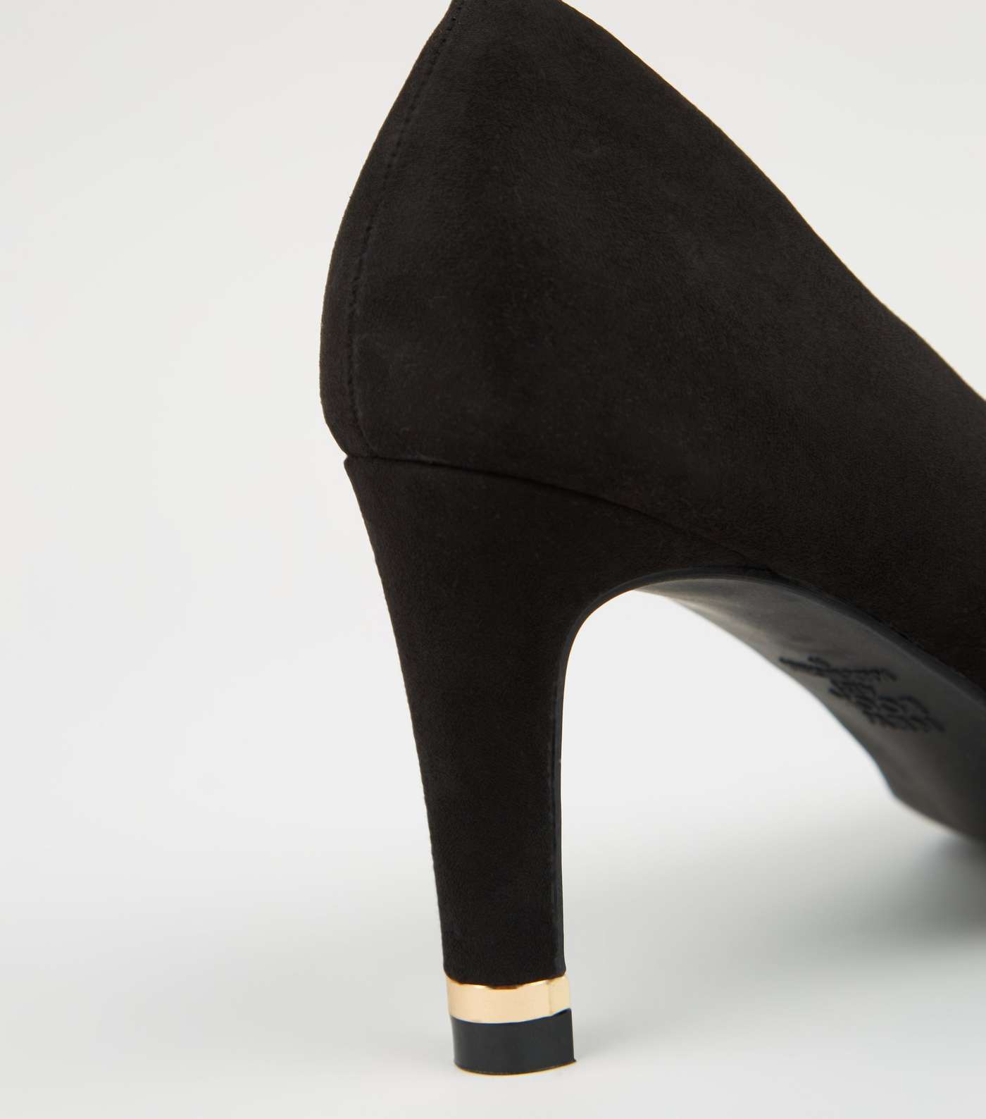 Black Suedette Metal Heel Pointed Court Shoes Image 5