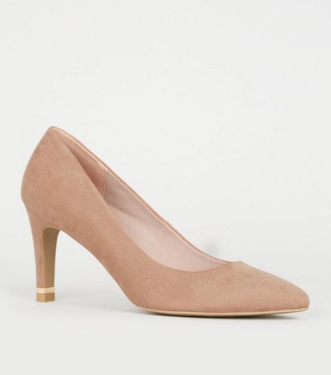 Light Brown Suedette Metal Heel Courts