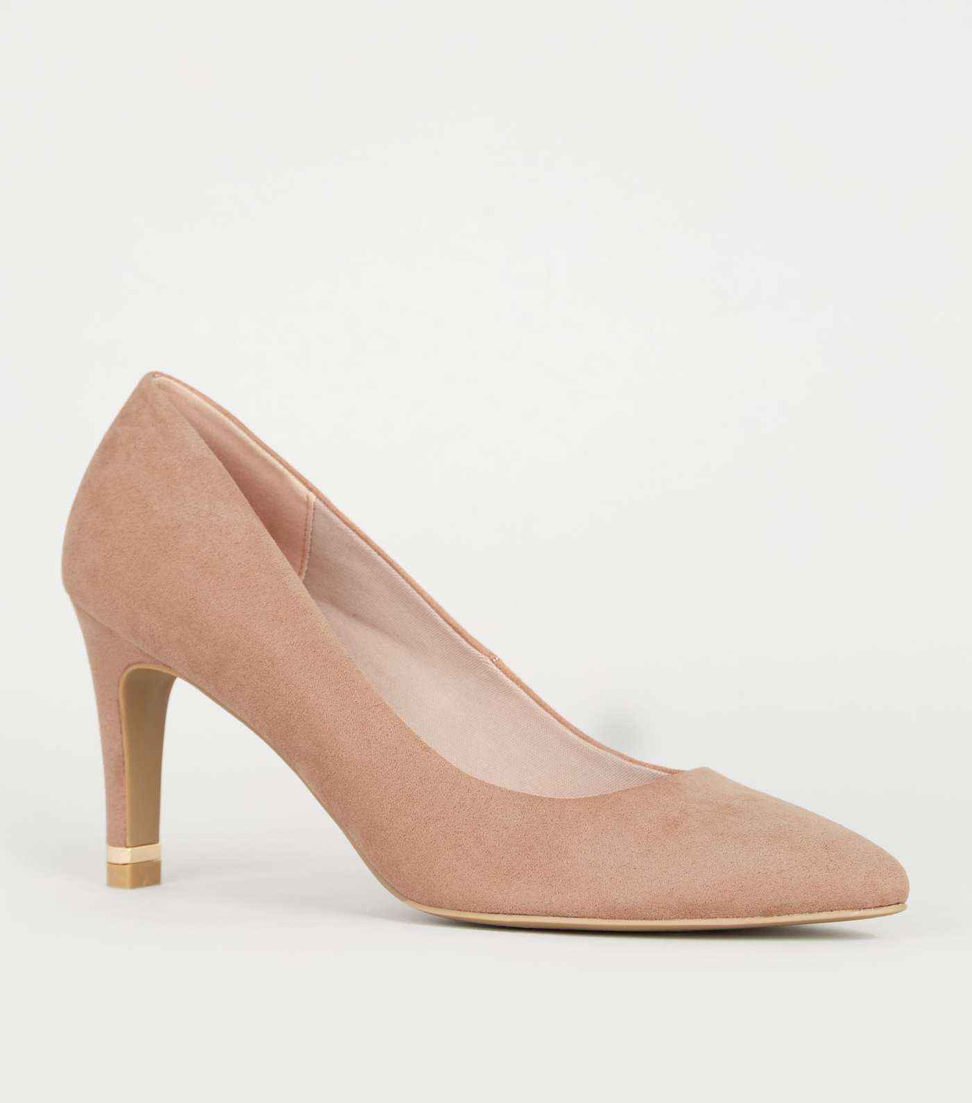 Light Brown Suedette Metal Heel Pointed Court Shoes