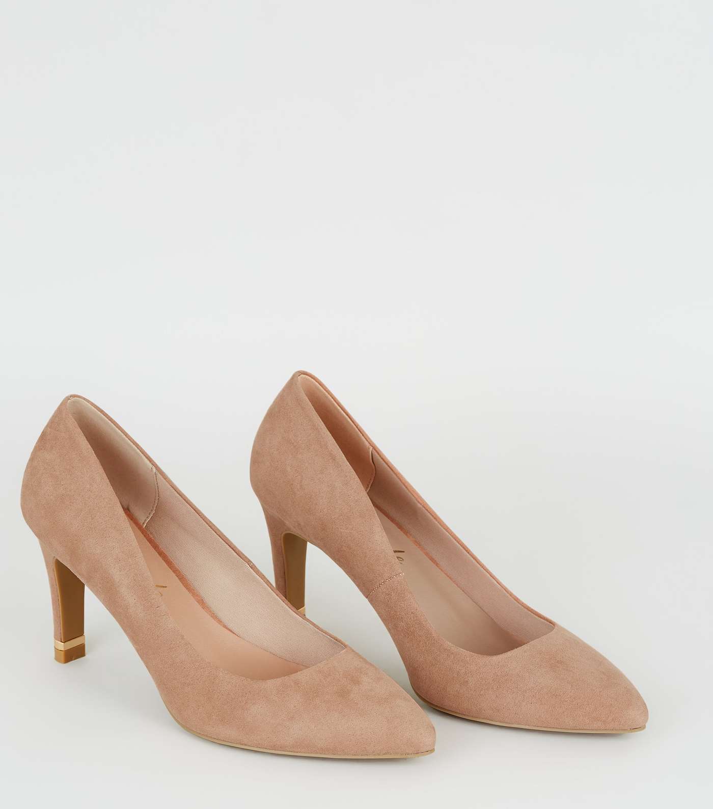 Light Brown Suedette Metal Heel Pointed Court Shoes Image 3